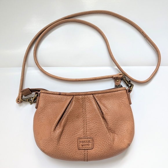 Fossil little crossbody tan pebbled leather bag Style SL2885 - Picture 2 of 10